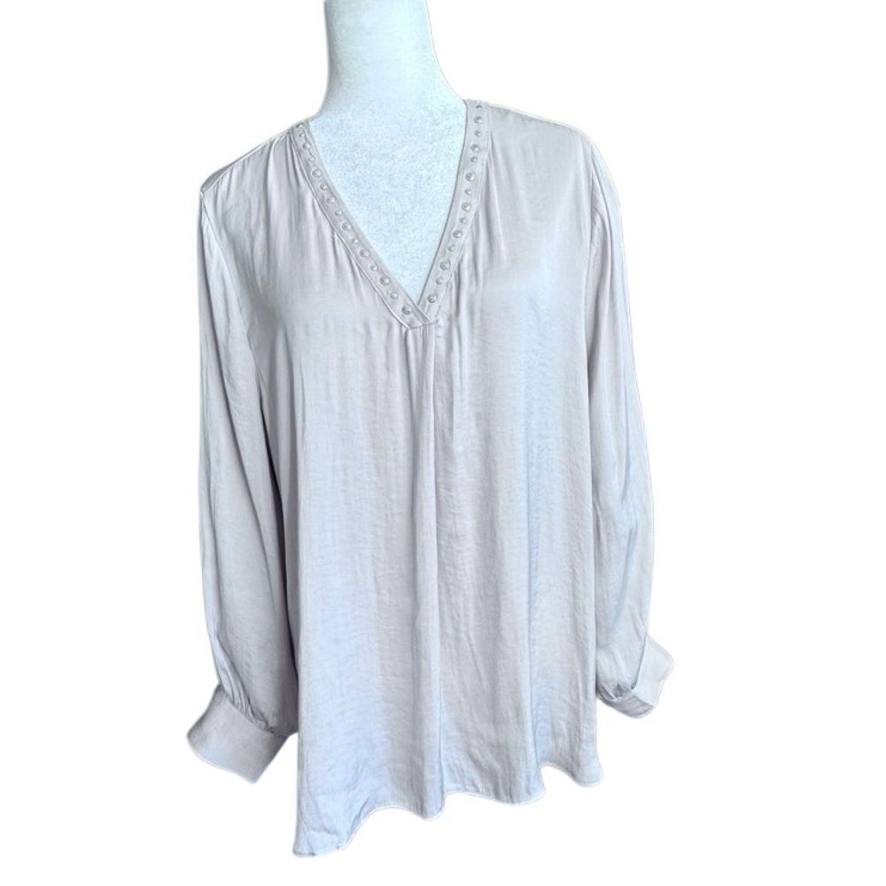 Carmen Mark Valvo Blouse Cream Tunic Long Sleeve Shirt SZ XL
